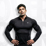 INDYBULL Men’s Black Quarter Zip Long Sleeve Compression Shirt